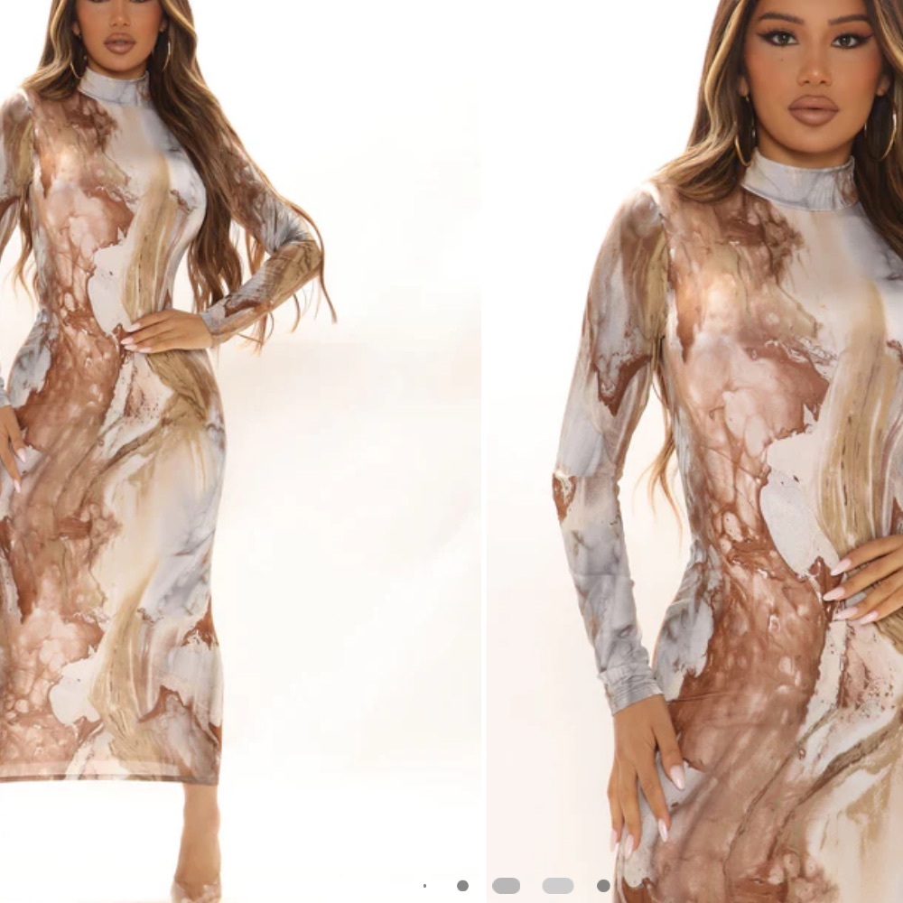 Fashion Nova Artistic Marble Long Sleeve Dress